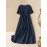 Women Solid Notched Neck Frog Button Drawstring Waist Dress