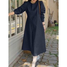 Solid Long Sleeve Casual A-line Denim Dress