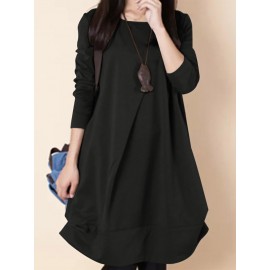 Women Solid Long Sleeve Crew Neck Casual Dress