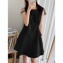 Solid Sleeveless A-Line Casual Cotton Midi Dress