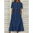 Women Solid Button Front Short Sleeve Denim Shirt Dress