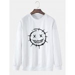 Mens Funny Smile Print Crew Neck Casual Pullover Sweatshirts Winter