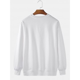 Mens Smile Face Chest Print Crew Neck Pullover Sweatshirts