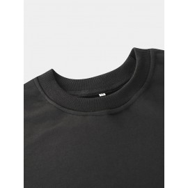 Mens Cartoon Astronaut Print Crew Neck Loose Pullover Sweatshirts