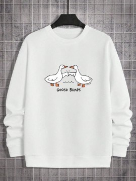 Mens Cartoon Goose Bumps Print Crew Neck Pullover Sweatshirts Winter