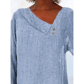 Women Irregular Design Plain Cotton Long Sleeve Blouse