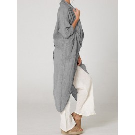 Vintage Long Sleeve Pile Collar Asymmetrical Long Blouse