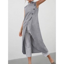 Solid Color Cross Wrap High Low Sleeveless Blouse For Women