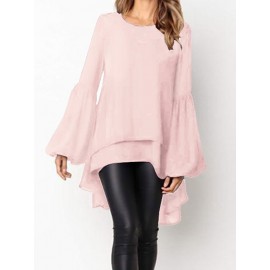 Front Two-layer Lantern Sleeves Long-sleeved Hem Stitching Blouse