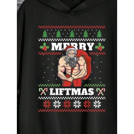 Mens Christmas Element Santa Claus Print Long Sleeve Hoodies Winter
