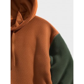 Mens Contrast Patchwork Kangaroo Pocket Fleece Drawstring Hoodies Winter