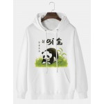 Mens Cute Panda Print Kangaroo Pocket Drawstring Hoodies Winter