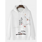 Mens Chinese Character Ink Print Loose Drawstring Hoodies Winter